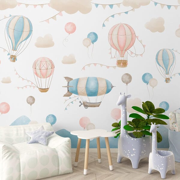 Groep heteluchtballonnen en vlaggen Groep heteluchtballonnen en vlaggen
