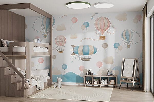 Groep heteluchtballonnen en vlaggen Groep heteluchtballonnen en vlaggen