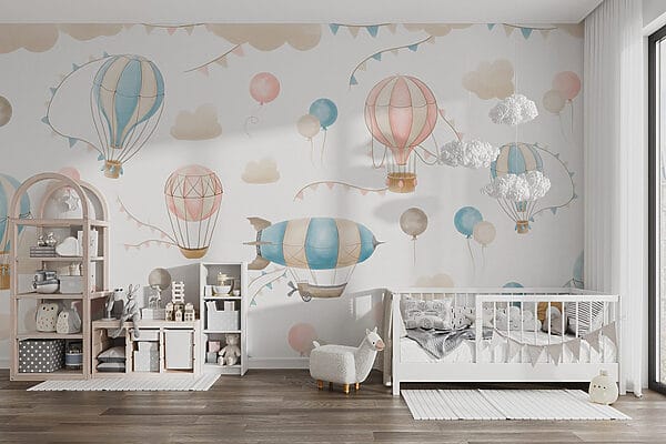 Groep heteluchtballonnen en vlaggen Groep heteluchtballonnen en vlaggen