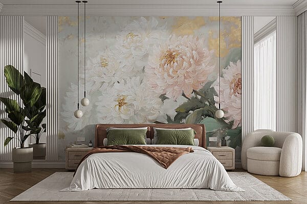 Schilderij van bloemen op een wit oppervlak Schilderij van bloemen op een wit oppervlak