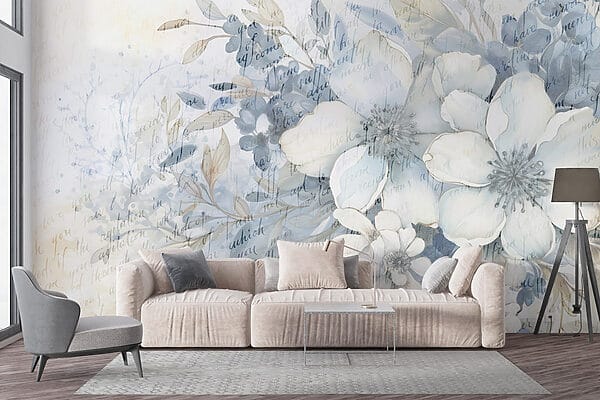 Schilderij van bloemen en bladeren Schilderij van bloemen en bladeren
