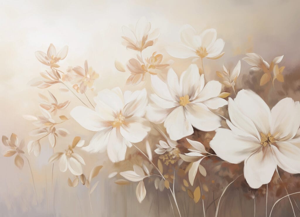 Schilderij van witte bloemen Schilderij van witte bloemen