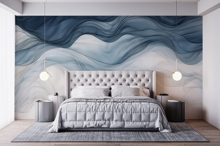 Blauwe en witte golvende stof Blauwe en witte golvende stof