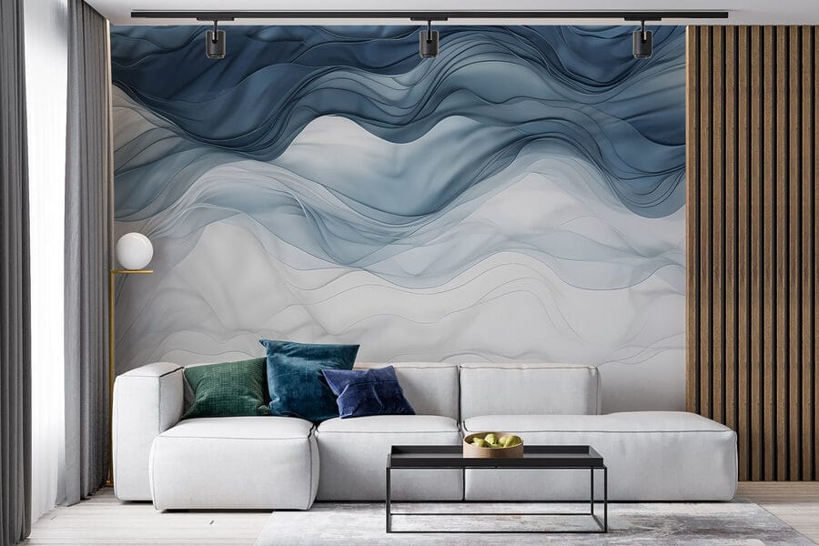 Blauwe en witte golvende stof Blauwe en witte golvende stof