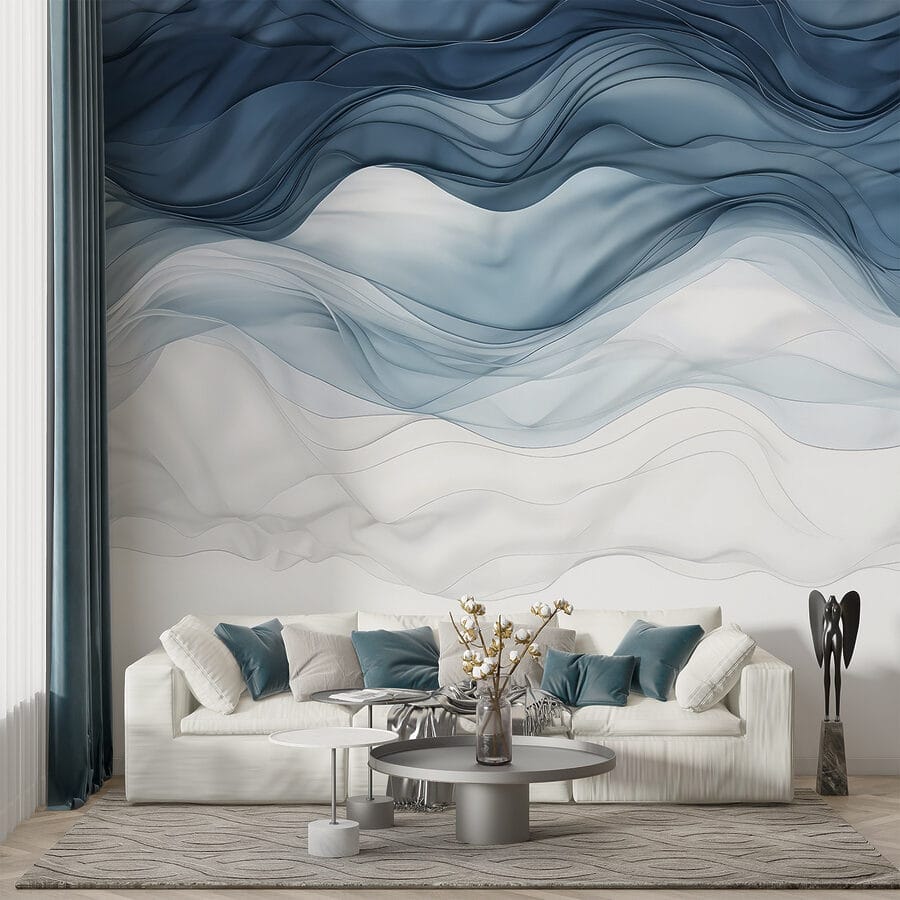 Blauwe en witte golvende stof Blauwe en witte golvende stof
