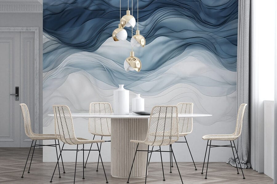 Blauwe en witte golvende stof Blauwe en witte golvende stof