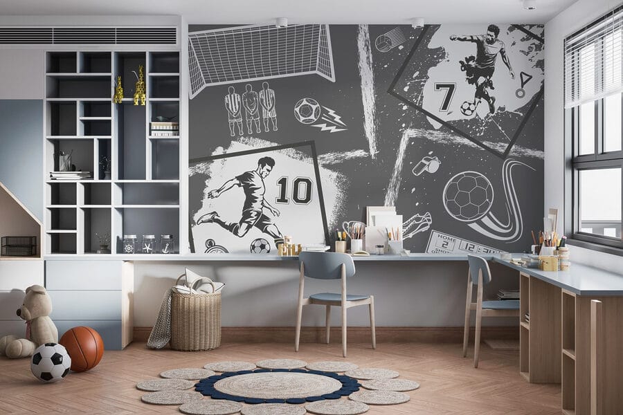Voetbalactie in monochrome stijl