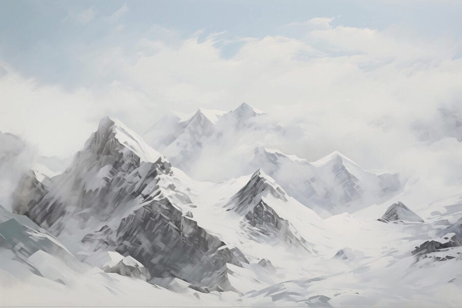 Besneeuwde bergketen met wolken