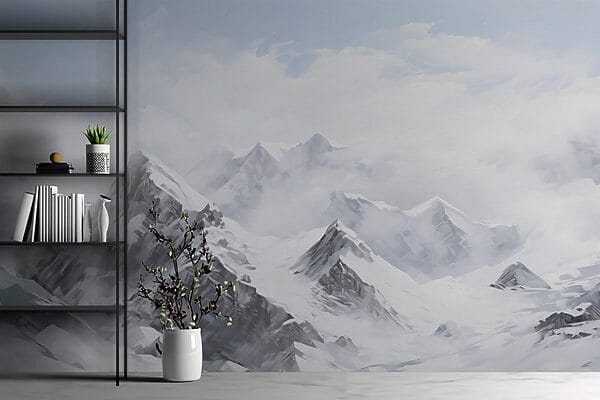 Besneeuwde bergketen met wolken Besneeuwde bergketen met wolken