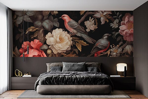 Schilderij van vogels op bloemen Schilderij van vogels op bloemen