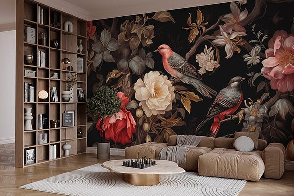 Schilderij van vogels op bloemen Schilderij van vogels op bloemen