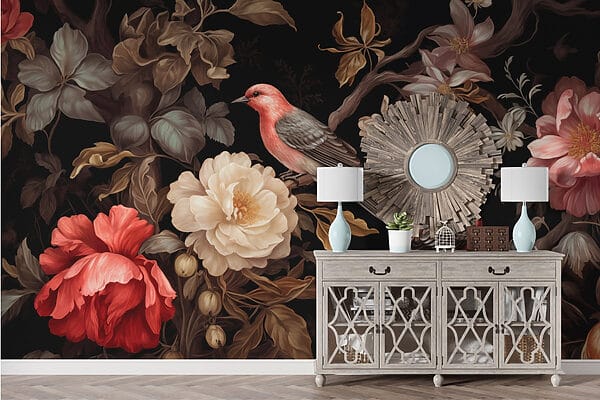 Schilderij van vogels op bloemen Schilderij van vogels op bloemen