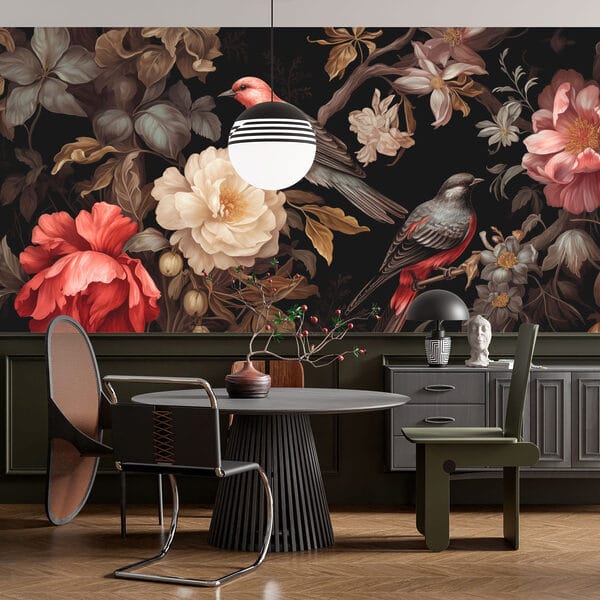 Schilderij van vogels op bloemen Schilderij van vogels op bloemen