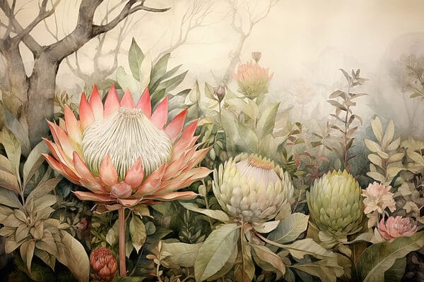 Schilderij van bloemen en bladeren Schilderij van bloemen en bladeren