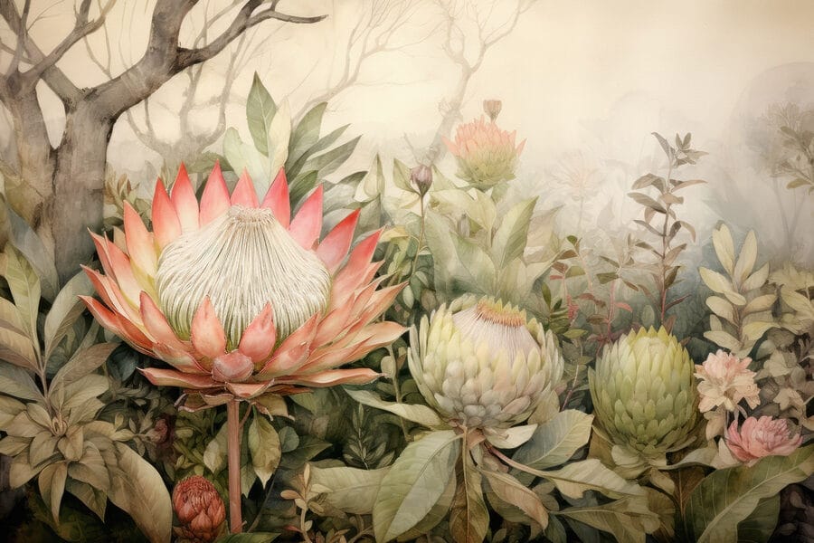 Schilderij van bloemen en bladeren Schilderij van bloemen en bladeren