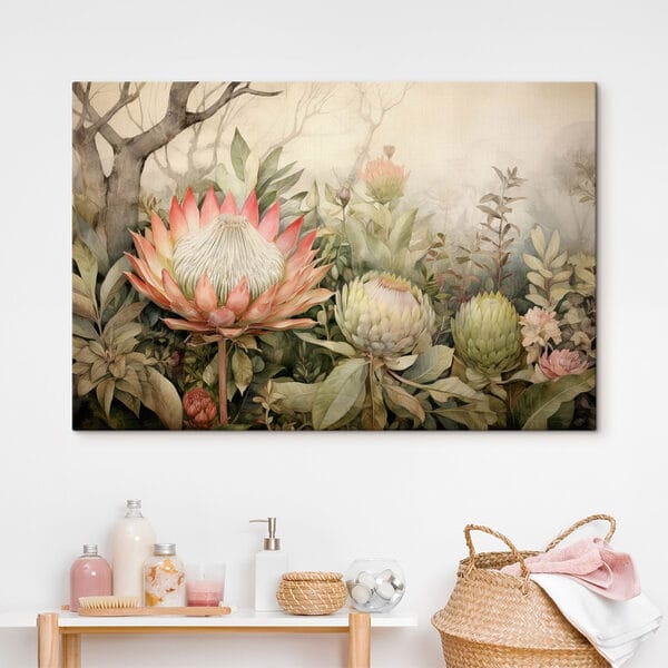Schilderij van bloemen en bladeren Schilderij van bloemen en bladeren