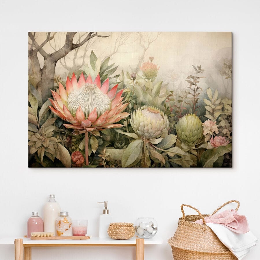 Schilderij van bloemen en bladeren Schilderij van bloemen en bladeren