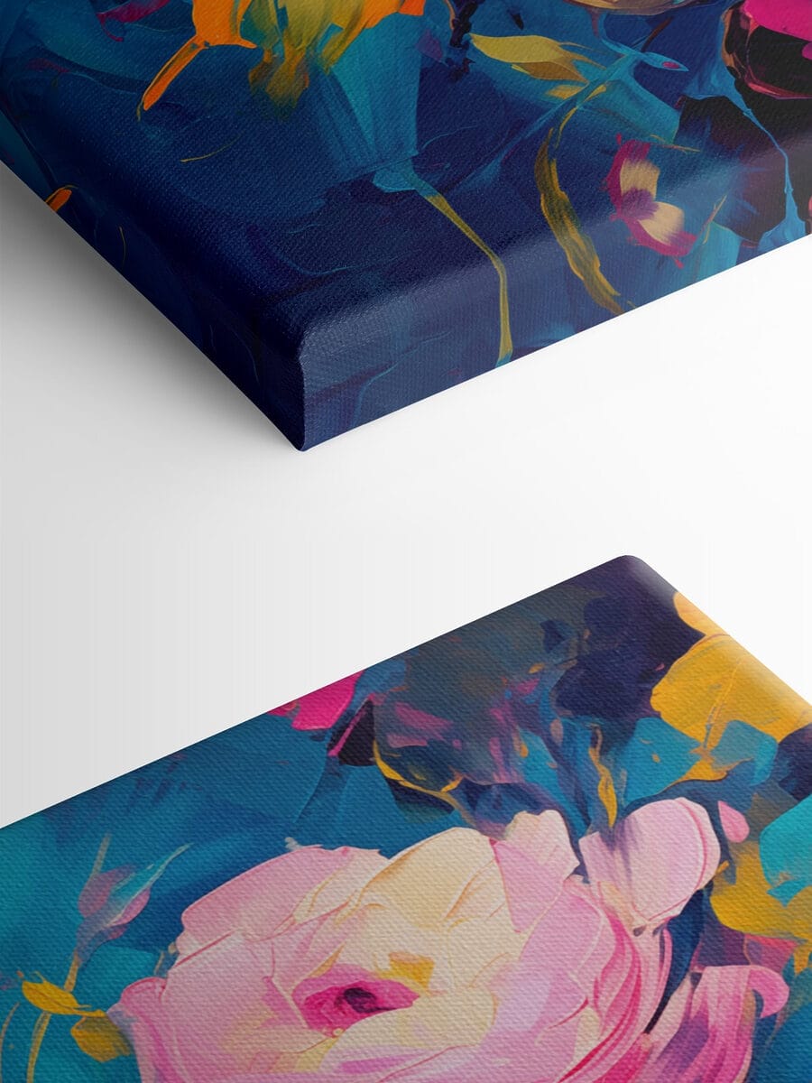 Schilderij van bloemen op een blauwe achtergrond