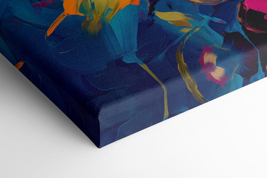 Schilderij van bloemen op een blauwe achtergrond