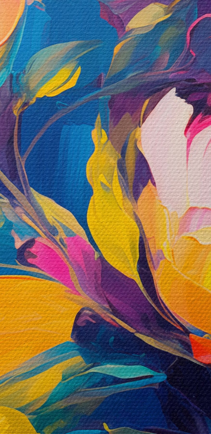 Schilderij van bloemen op een blauwe achtergrond