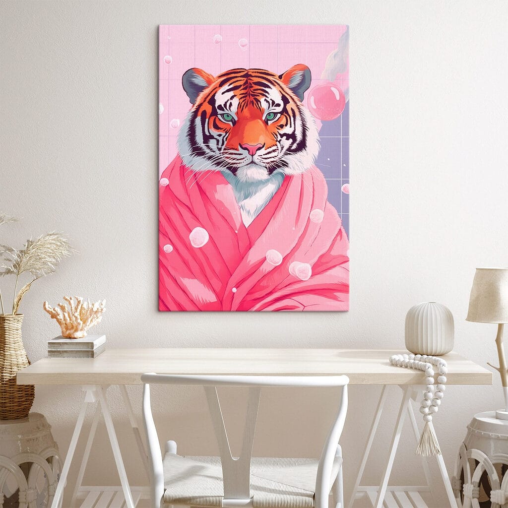 Tiger wearing a pink robe Tiger wearing a pink robe