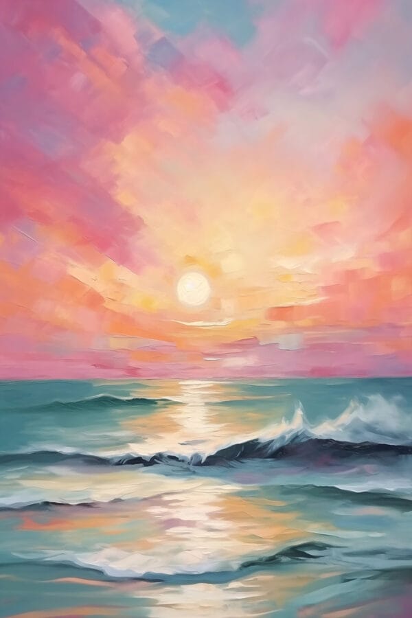 Schilderij van een zonsondergang boven de oceaan Schilderij van een zonsondergang boven de oceaan