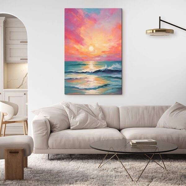 Schilderij van een zonsondergang boven de oceaan Schilderij van een zonsondergang boven de oceaan