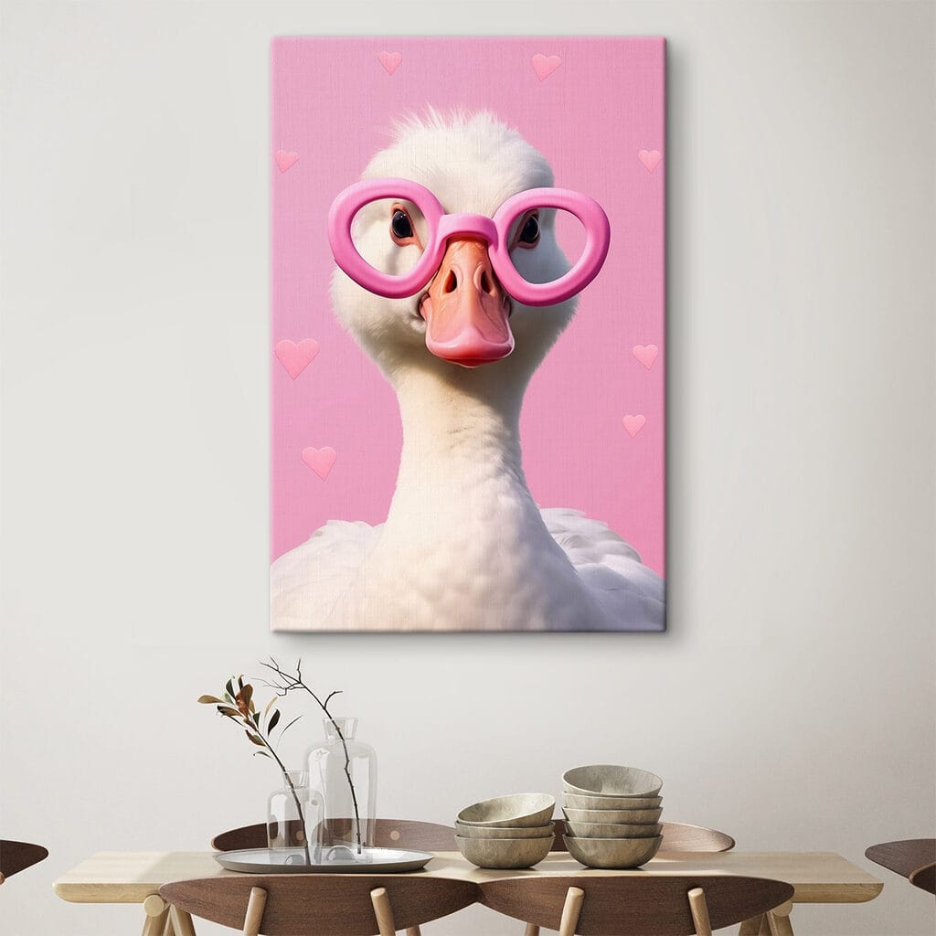 Duck wearing pink glasses