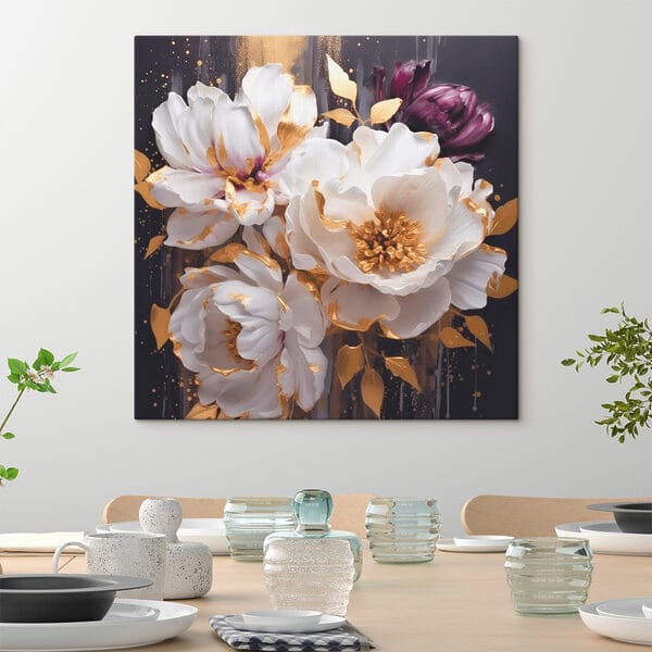 Schilderij van witte en paarse bloemen Schilderij van witte en paarse bloemen
