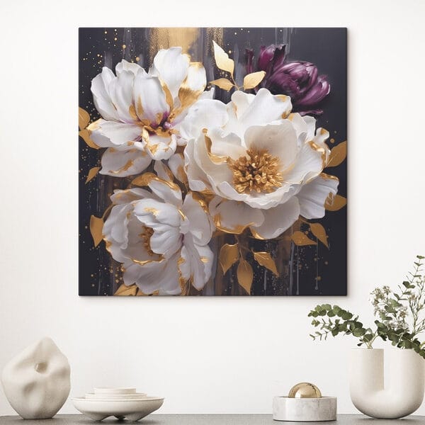 Schilderij van witte en paarse bloemen Schilderij van witte en paarse bloemen