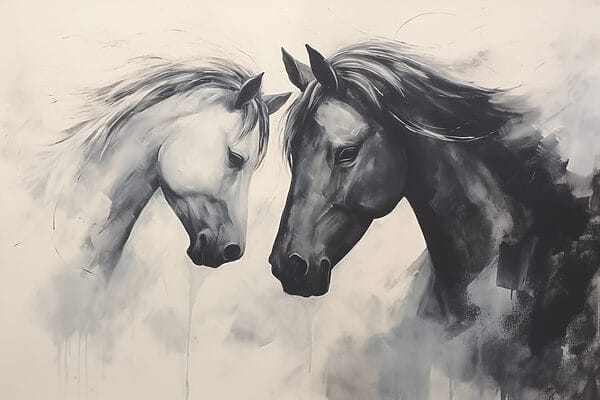 Schilderij van twee paarden Schilderij van twee paarden