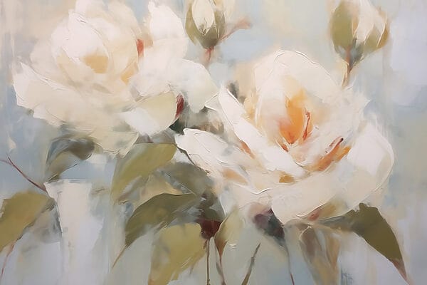 Schilderij van bloemen op een blauwe achtergrond Schilderij van bloemen op een blauwe achtergrond