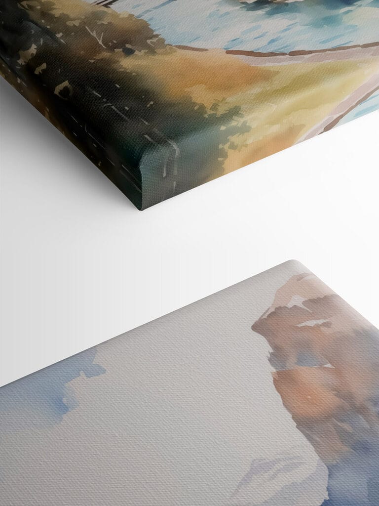 Watercolor painting of a village in the mountains Watercolor painting of a village in the mountains