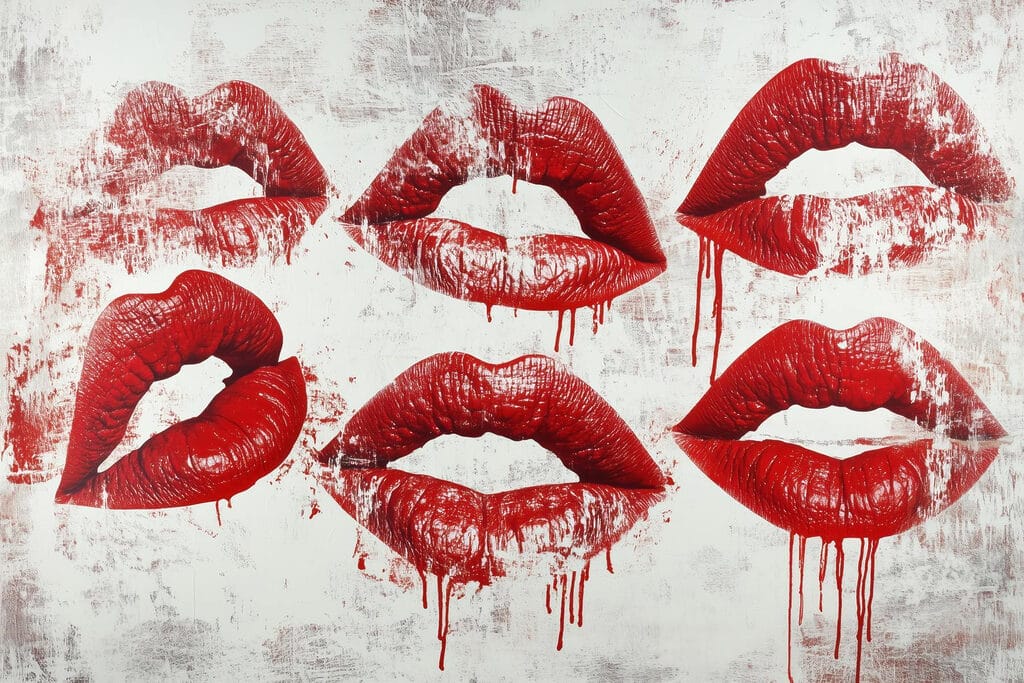 Groep rode lippen met druipend bloed Groep rode lippen met druipend bloed