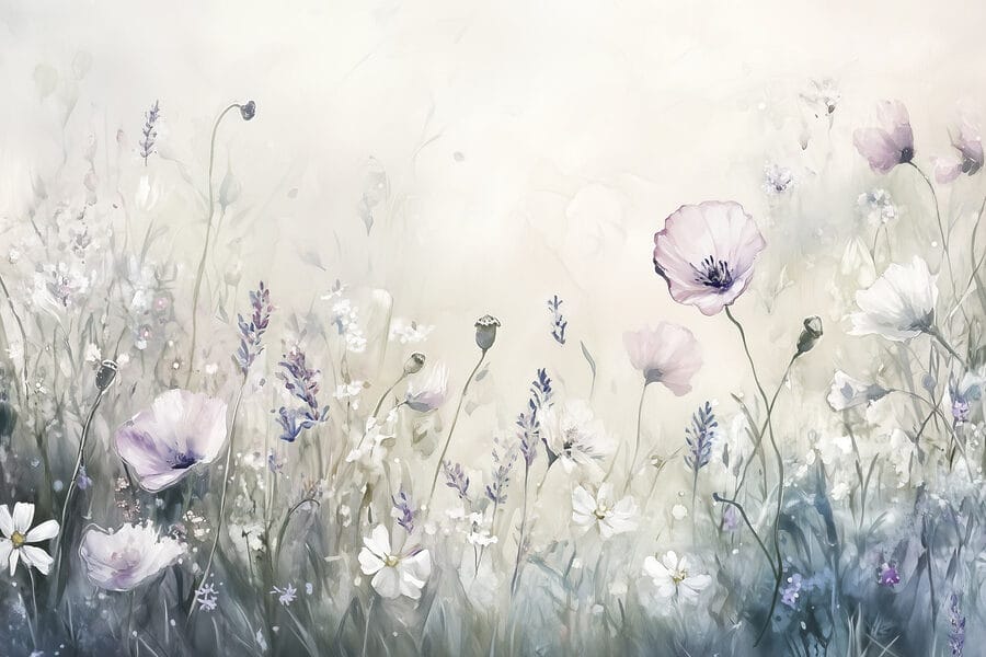Schilderij van bloemen in een veld
