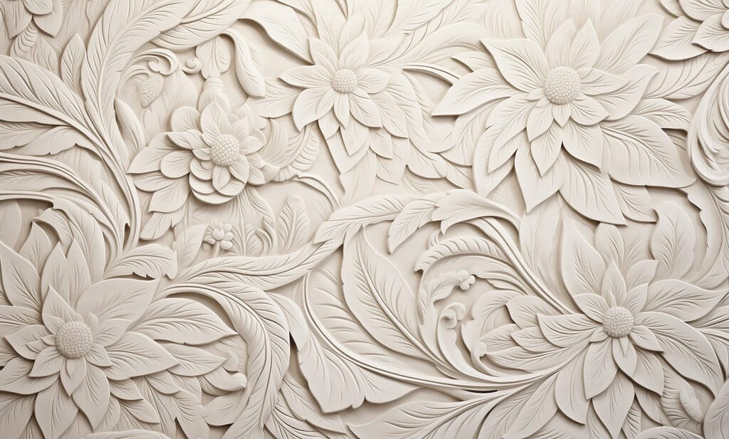 Witte muur met bloemen en bladeren Witte muur met bloemen en bladeren