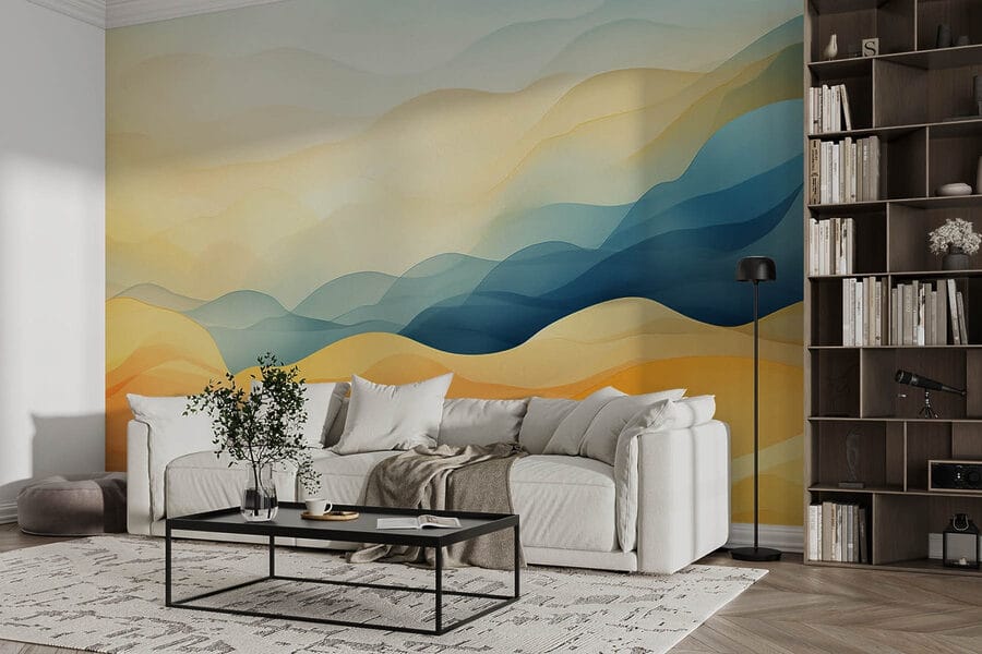 Kleurrijke heuvels met blauwe en gele golven Kleurrijke heuvels met blauwe en gele golven