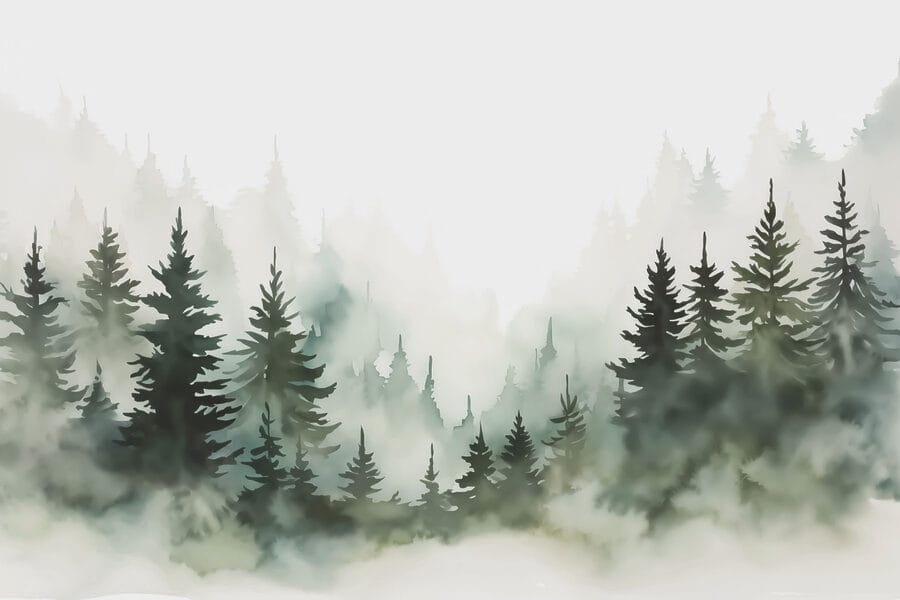 Groep bomen in de mist
