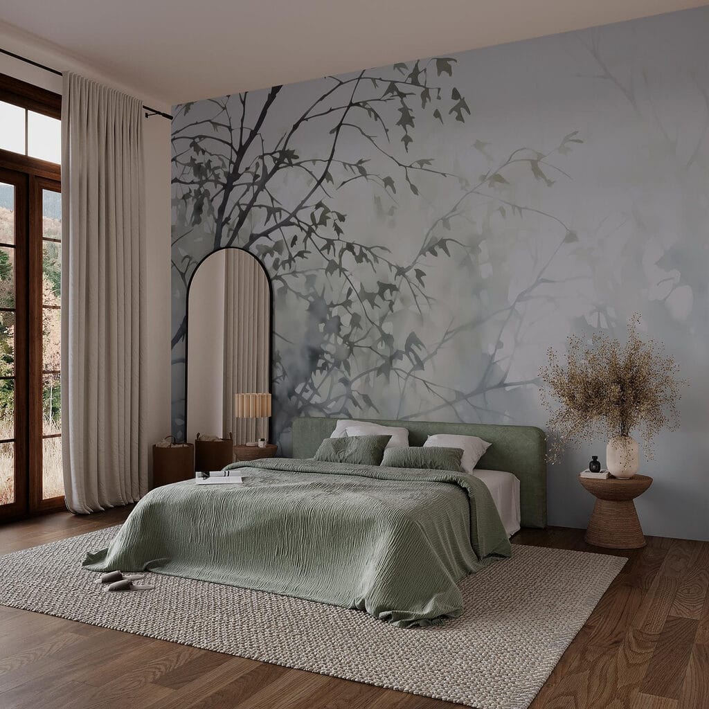 Tree with leaves in fog