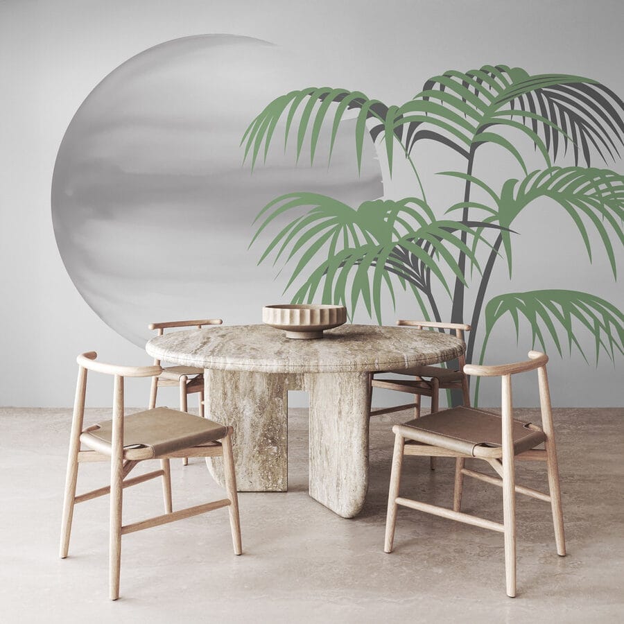 Palmboom en een ronde witte bol