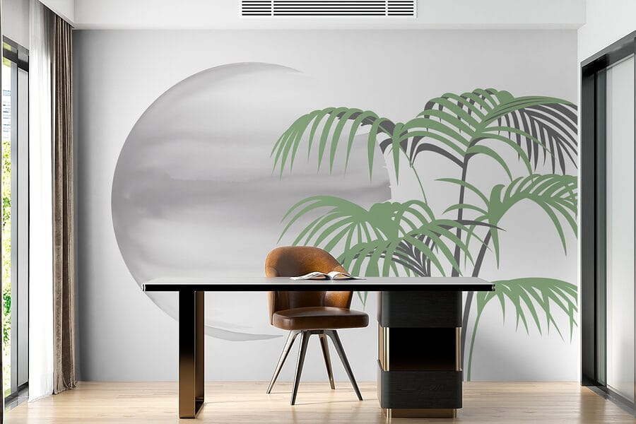 Palmboom en een ronde witte bol
