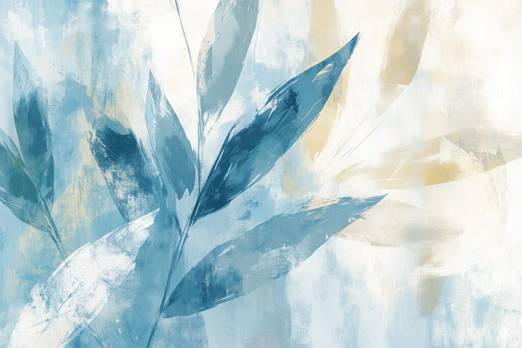 Schilderij van bladeren op een witte achtergrond Schilderij van bladeren op een witte achtergrond