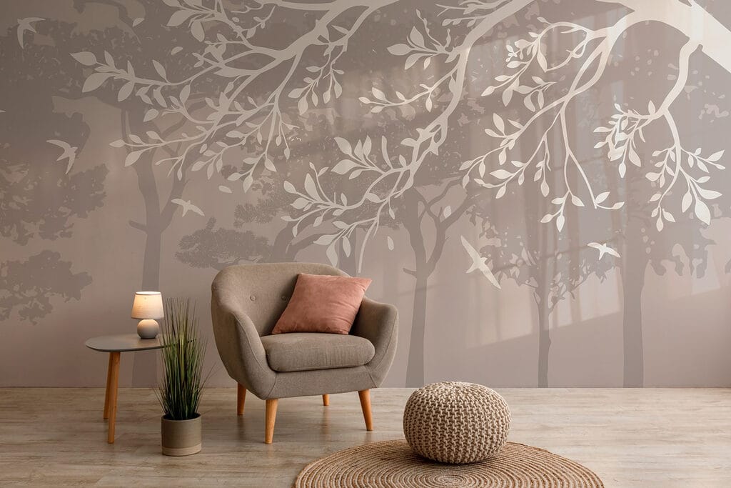 Group of trees with birds flying Group of trees with birds flying