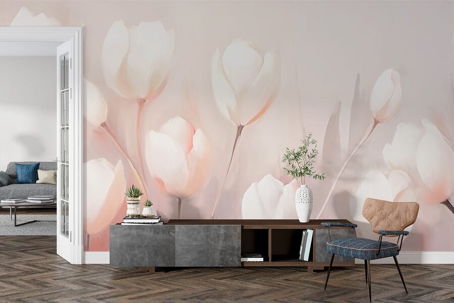 Schilderij van witte bloemen