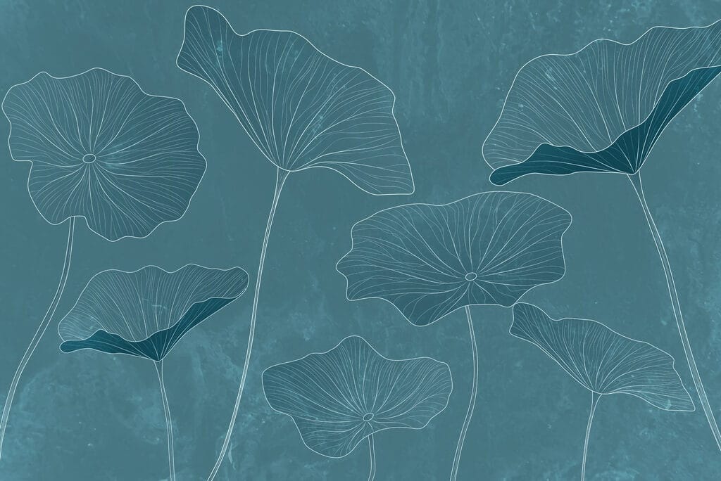 Tekening van bladeren op een blauwe achtergrond Tekening van bladeren op een blauwe achtergrond