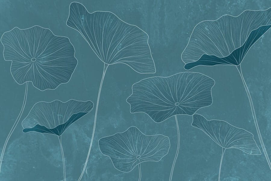 Tekening van bladeren op een blauwe achtergrond Tekening van bladeren op een blauwe achtergrond