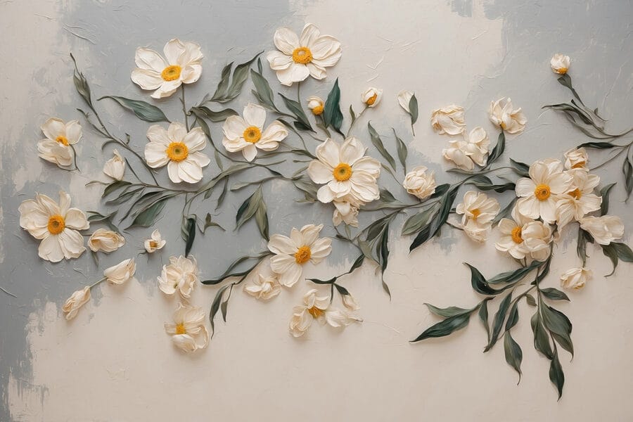 Witte bloemen en groene bladeren Witte bloemen en groene bladeren