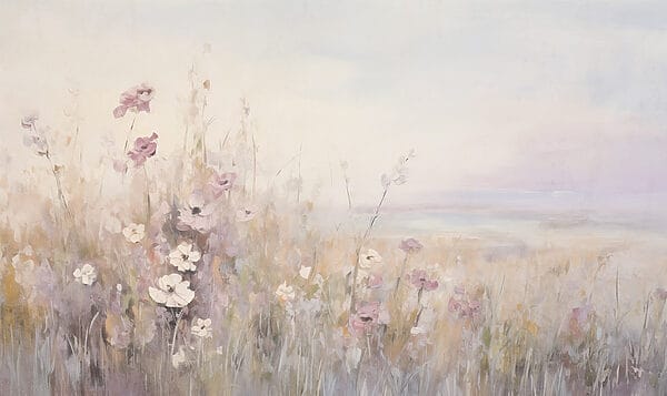 Schilderij van bloemen in een veld Schilderij van bloemen in een veld