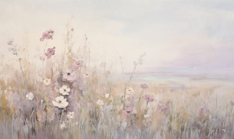 Schilderij van bloemen in een veld Schilderij van bloemen in een veld