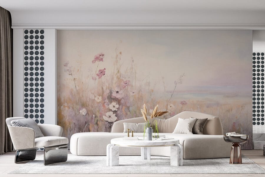 Schilderij van bloemen in een veld Schilderij van bloemen in een veld